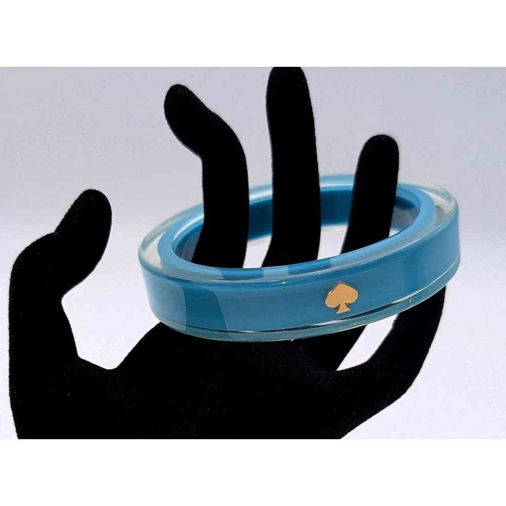 Kate Spade Blue Enamel Clear Resin Bangle Bracelet Gold Spade Logo Womens - Picture 2 of 3